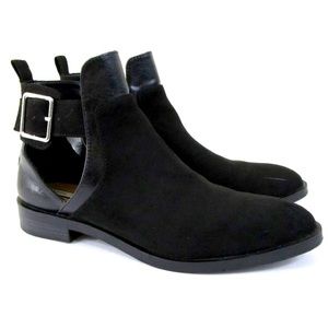Zara Trafaluc Black Suede Open Buckle Ankle Boots Size 10